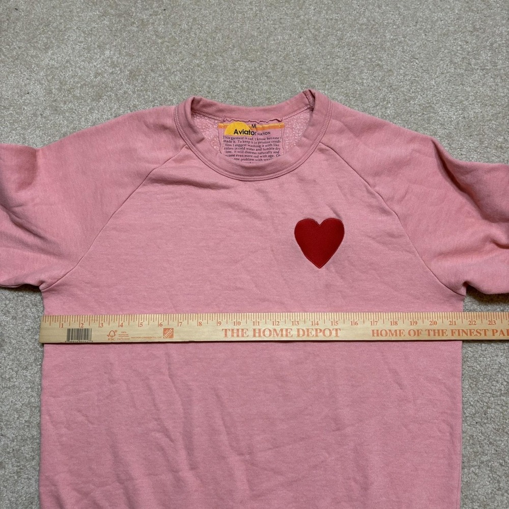 Aviator Nation Crewneck Sweatshirt Womens Medium Pink Heart Fleece Pullover - Picture 6 of 10
